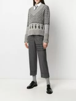 Thom Browne jacquard v-neck knitted jumper