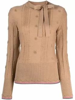 Thom Browne tie neck bubble-knit jumper