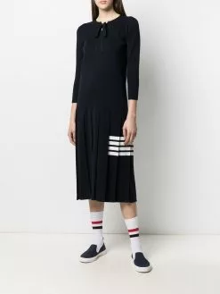 Thom Browne 4-Bar stripe pleat-detail knitted dress