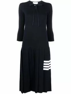Thom Browne 4-Bar stripe pleat-detail knitted dress
