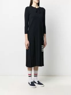 Thom Browne 4-Bar stripe pleat-detail knitted dress