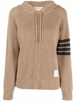 Thom Browne 4-Bar garment dye half cardigan stitch hoodie