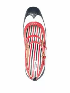 Thom Browne trim-colour cross-strap detail brogued mary-jane pumps