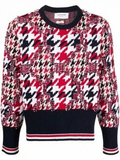 Thom Browne houndstooth-pattern frayed jumper