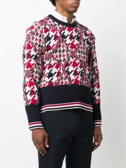 Thom Browne houndstooth-pattern frayed jumper