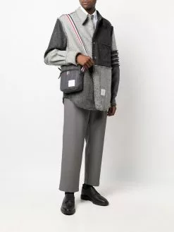 Thom Browne tricolour shoulder strap striped messenger bag