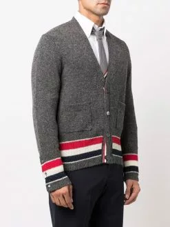 Thom Browne Tricolour stripes V neck cardigan cardigans of men 7 Thom Browne tricolour stripes V-neck cardigan