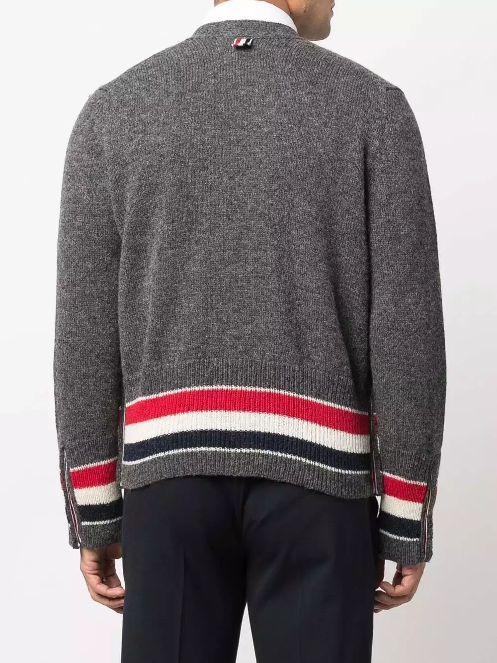 Thom Browne Tricolour stripes V neck cardigan cardigans of men 4 Thom Browne tricolour stripes V-neck cardigan