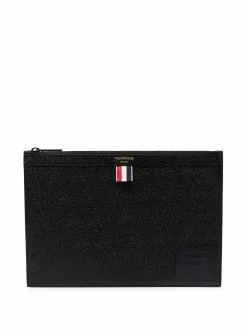Thom Browne grosgrain-tab leather clutch bag