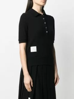 Thom Browne logo-patch knitted polo shirt