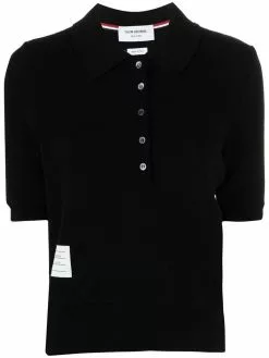 Thom Browne logo-patch knitted polo shirt
