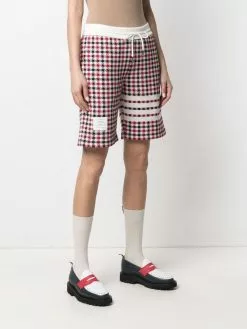 Thom Browne check-pattern logo-patch shorts