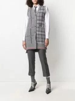 Thom Browne sleeveless checked cardi-coat