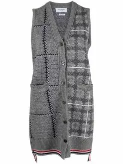 Thom Browne sleeveless checked cardi-coat