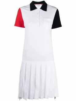 Thom Browne colour-block pleated polo dress