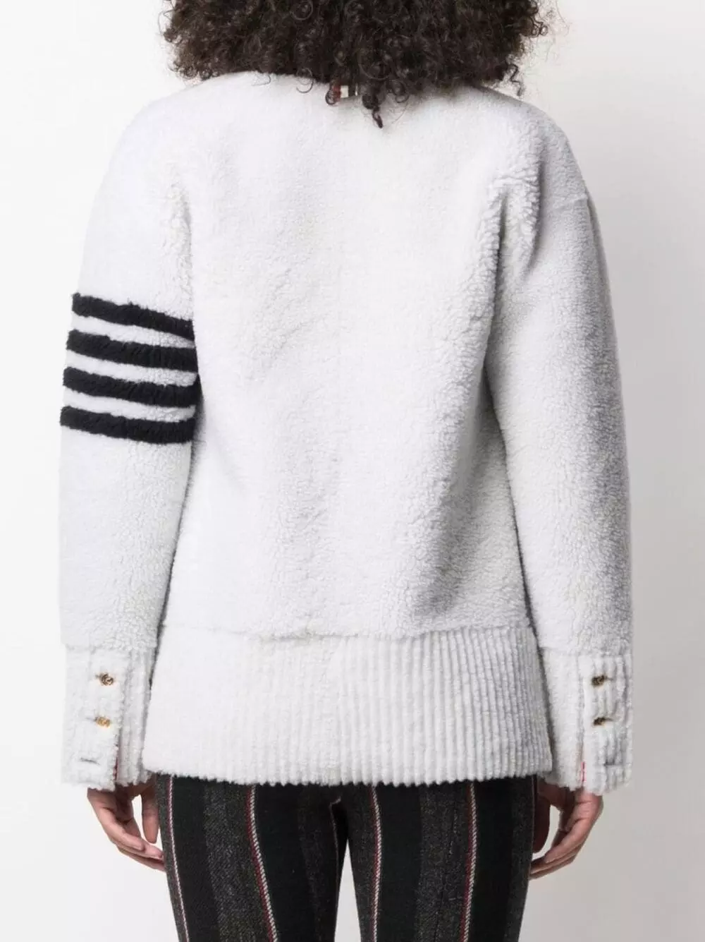 Thom Browne 4 Bar stripe shearling cardigan cardigans of women 4 Thom Browne 4-Bar stripe shearling cardigan