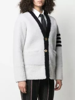 Thom Browne 4 Bar stripe shearling cardigan cardigans of women 7 Thom Browne 4-Bar stripe shearling cardigan