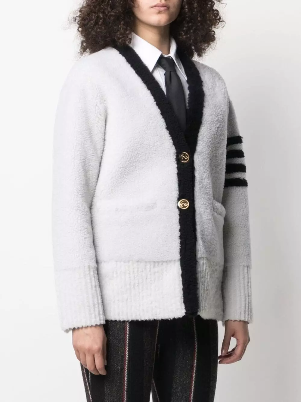 Thom Browne 4 Bar stripe shearling cardigan cardigans of women 3 Thom Browne 4-Bar stripe shearling cardigan