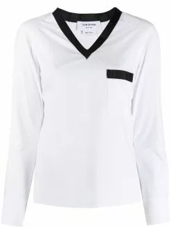 Thom Browne grosgrain trim V-neck blouse