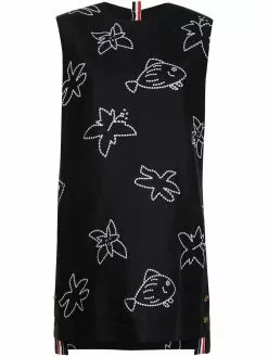 Thom Browne floral fish sleeveless mini dress