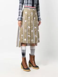 Thom Browne Sky Icons-embroidered pleated skirt