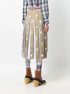 Thom Browne Sky Icons-embroidered pleated skirt