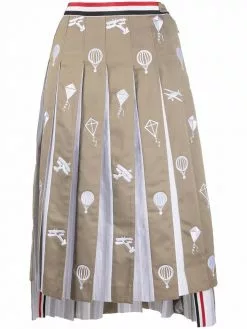 Thom Browne Sky Icons-embroidered pleated skirt