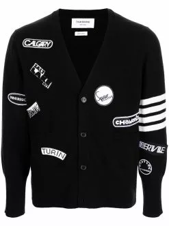Thom Browne 4-Bar patch-detail cardigan