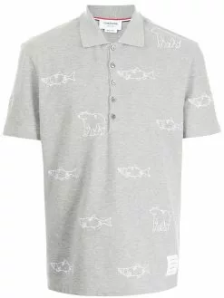 Thom Browne bear fish embroidered polo shirt