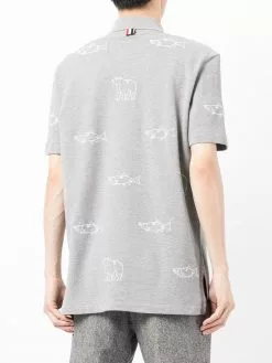 Thom Browne bear fish embroidered polo shirt