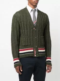 Thom Browne cable-knit tri-stripe cardigan