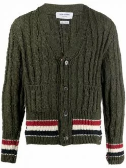 Thom Browne cable-knit tri-stripe cardigan