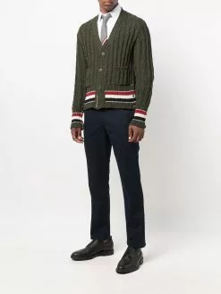 Thom Browne cable-knit tri-stripe cardigan