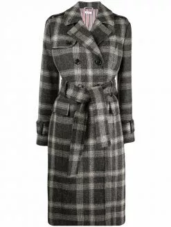 Thom Browne check pattern doubled breasted belted coat