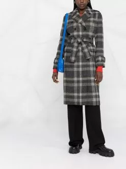 Thom Browne check pattern doubled breasted belted coat