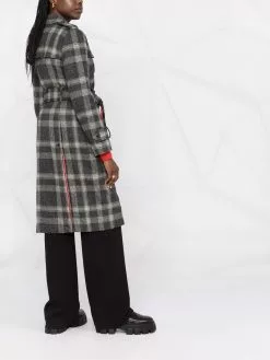 Thom Browne check pattern doubled breasted belted coat