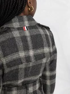 Thom Browne check pattern doubled breasted belted coat