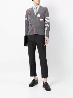 Thom Browne 4-bar logo-patch V-neck cardigan