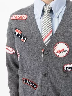 Thom Browne 4-bar logo-patch V-neck cardigan